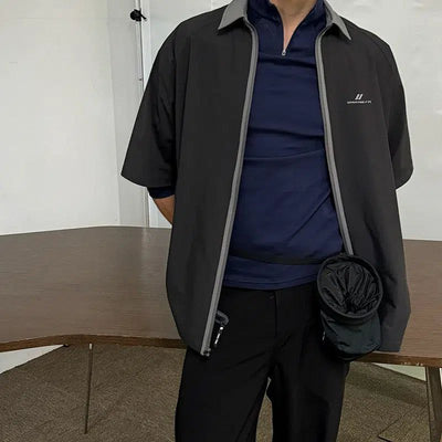 Contrast Collar and Zipper Shirt Korean Street Fashion Shirt By UMAMIISM Shop Online at OH Vault