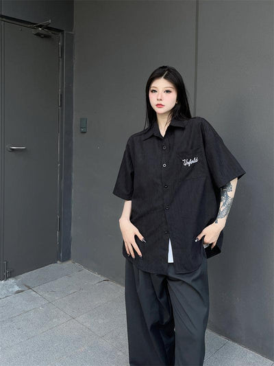Urferld Text Vertical Striped Shirt Korean Street Fashion Shirt By Made Extreme Shop Online at OH Vault
