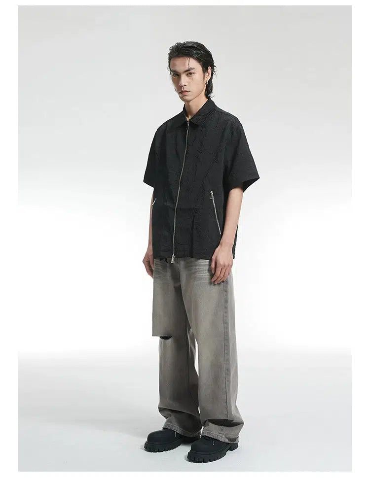 Zip Detail Pleated Texture Shirt Korean Street Fashion Shirt By A PUEE Shop Online at OH Vault