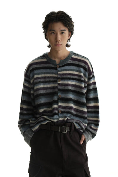 Striped Fuzzy Cardigan & Sweater Set Korean Street Fashion Clothing Set By Mason Prince Shop Online at OH Vault