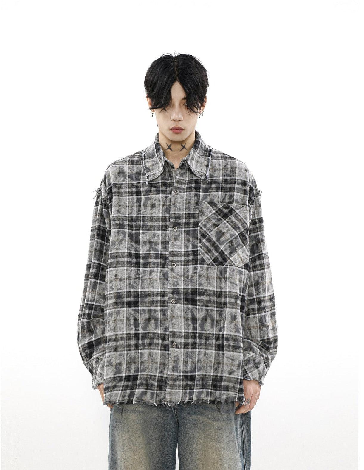 Mr Nearly Brushed Plaid Long Sleeve Shirt Korean Street Fashion Shirt By Mr Nearly Shop Online at OH Vault