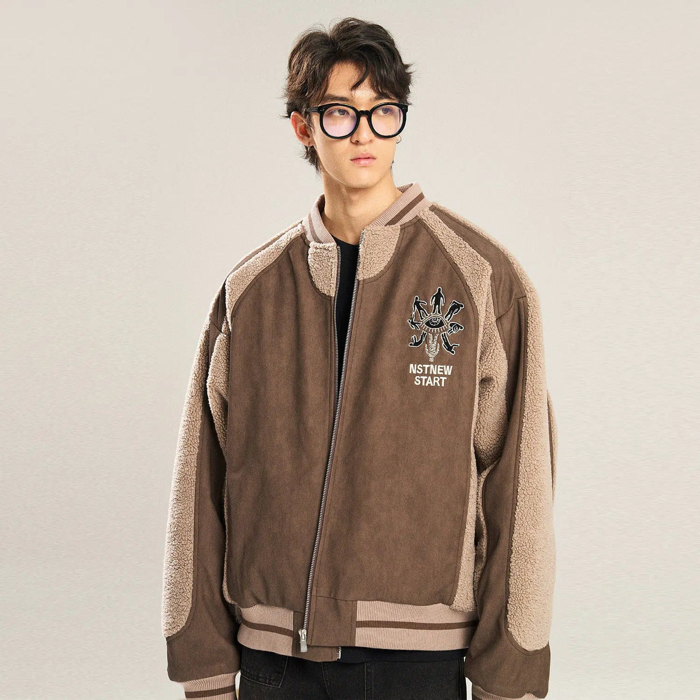 Sherpa Detail Embroidered Logo Jacket Korean Street Fashion Jacket By New Start Shop Online at OH Vault