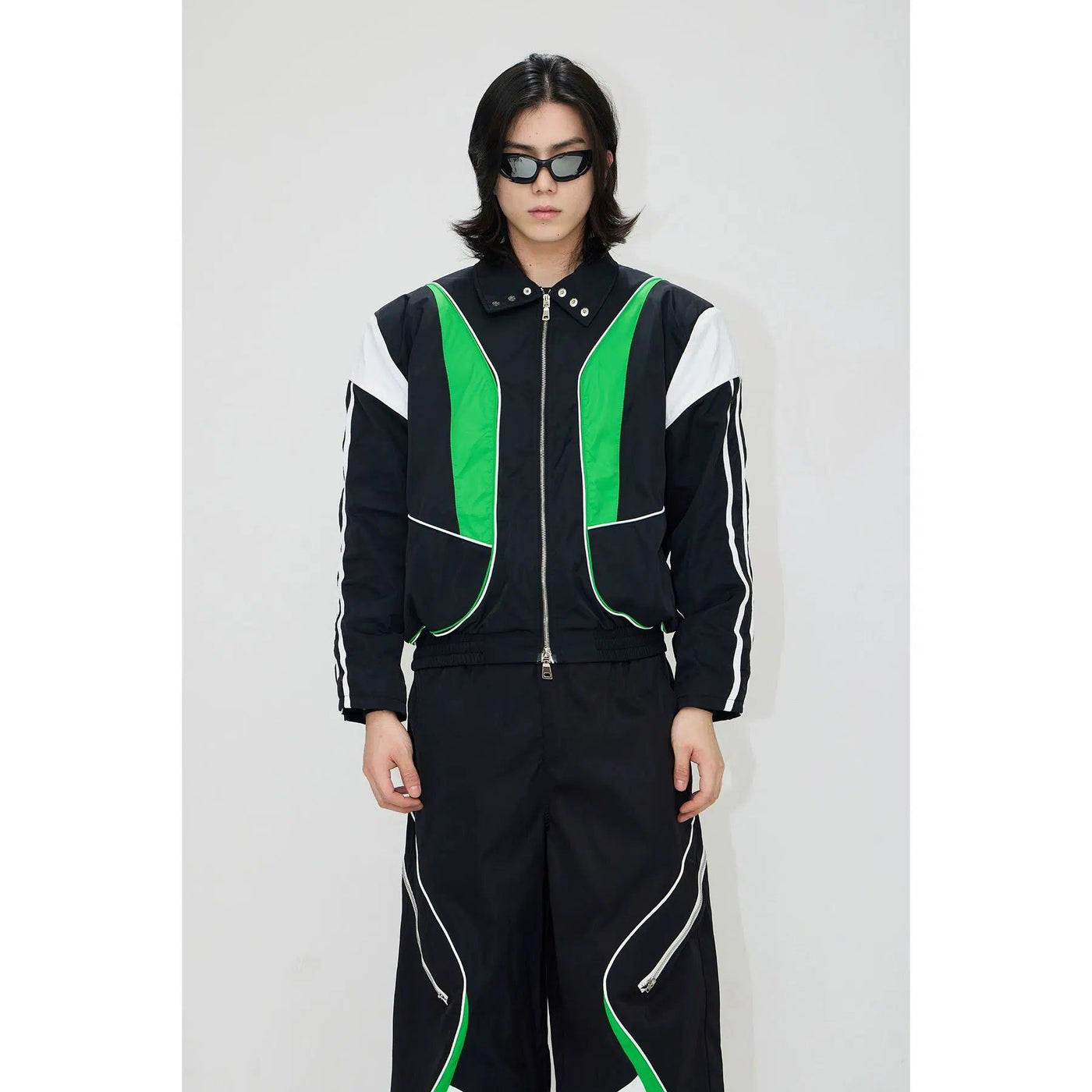 Futuristic Contrast Jacket & Track Pants Set Korean Street Fashion Clothing Set By PeopleStyle Shop Online at OH Vault