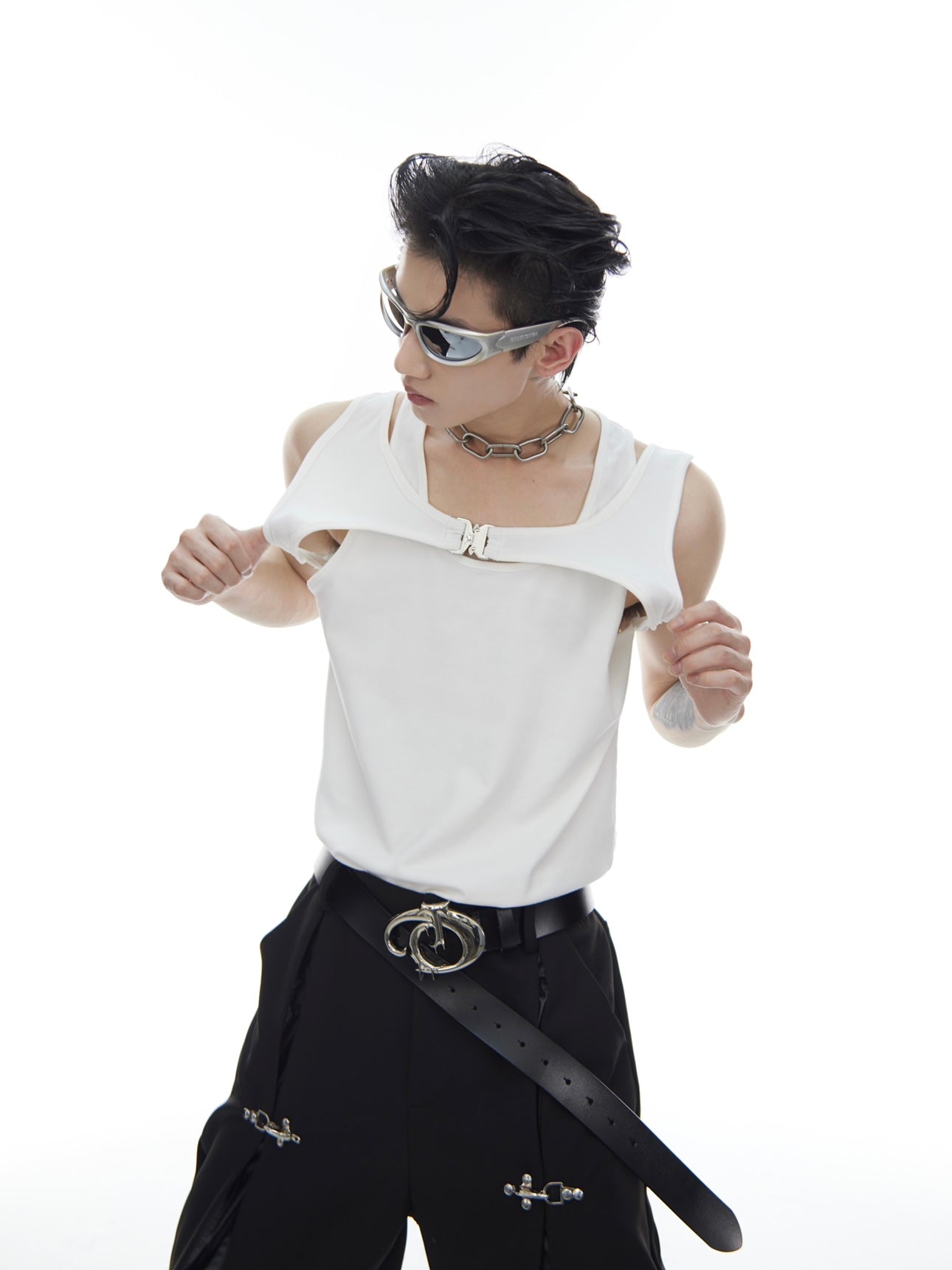 Two Piece Metal Buckle Tank Top Korean Street Fashion Tank Top By Argue Culture Shop Online at OH Vault