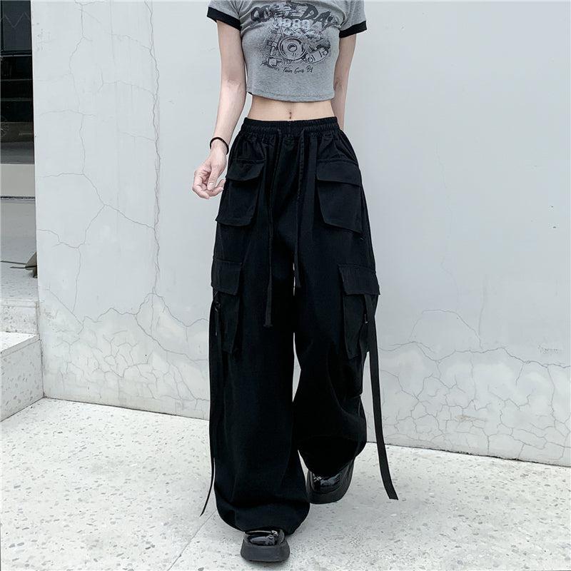 Made Extreme Tie Waist Strap Pocket Loose Pants Korean Street Fashion Pants By Made Extreme Shop Online at OH Vault