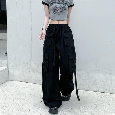 Tie Waist Strap Pocket Loose Pants Korean Street Fashion Pants By Made Extreme Shop Online at OH Vault