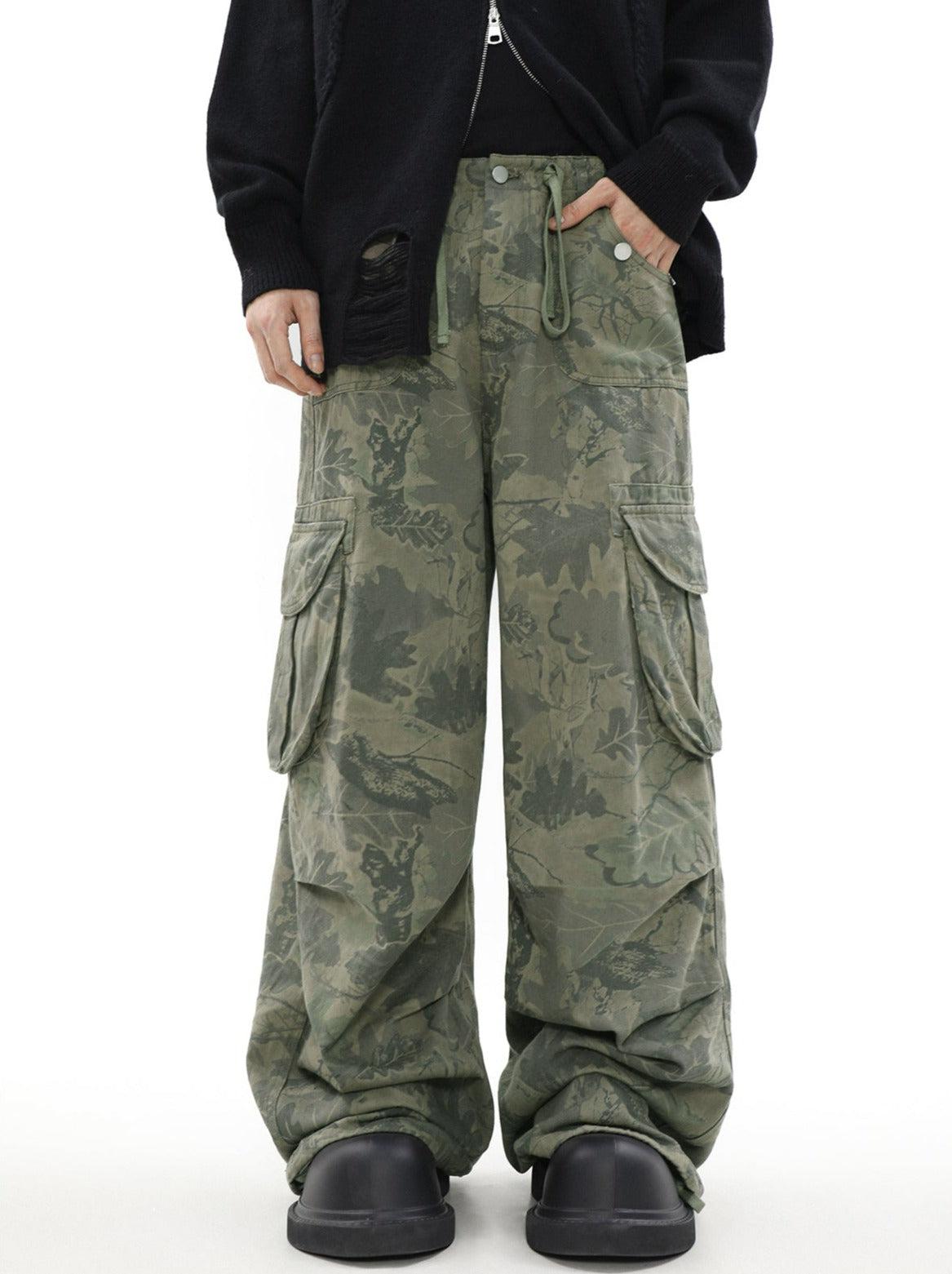 Leaf Camouflage Drawstring Cargo Pants Korean Street Fashion Pants By Mr Nearly Shop Online at OH Vault
