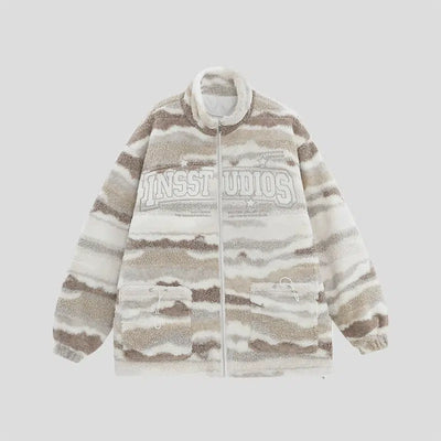 Camouflage Sherpa Zippered Jacket Korean Street Fashion Jacket By INS Korea Shop Online at OH Vault