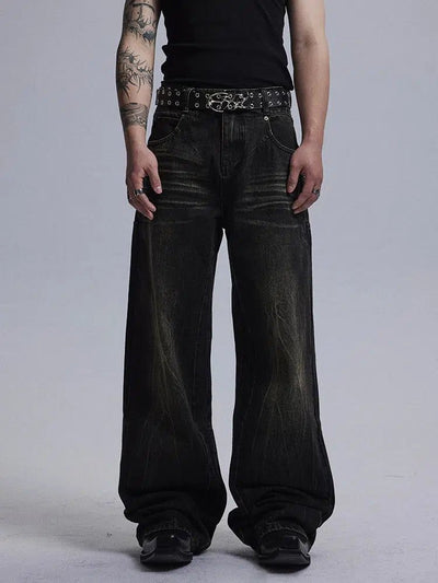 Washed Textured Wide Jeans Korean Street Fashion Jeans By Dark Fog Shop Online at OH Vault