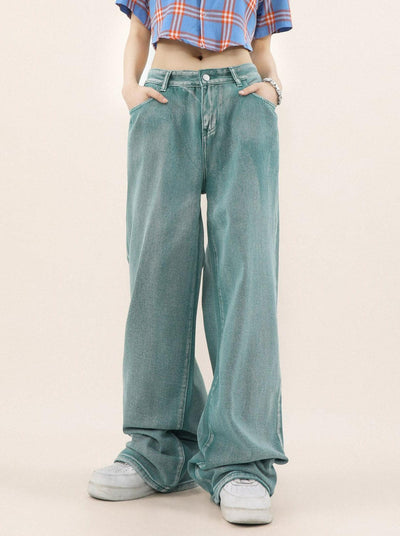 Side Faded Wide Cut Straight Jeans Korean Street Fashion Jeans By Mr Nearly Shop Online at OH Vault