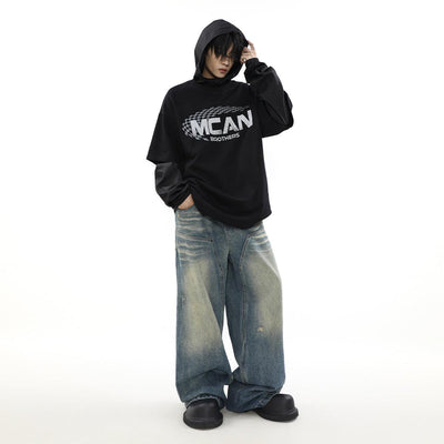 Faded Text Two-Piece Style Hoodie Korean Street Fashion Hoodie By Mr Nearly Shop Online at OH Vault