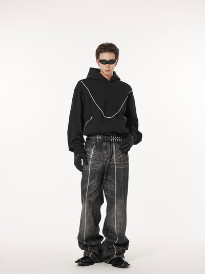 Dark Fog Casual Reflective Piping Hoodie Korean Street Fashion Hoodie By Dark Fog Shop Online at OH Vault