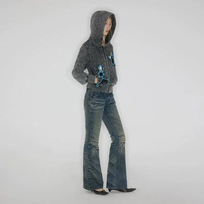 Whiskers Detail Bootcut Jeans Korean Street Fashion Jeans By Conp Conp Shop Online at OH Vault