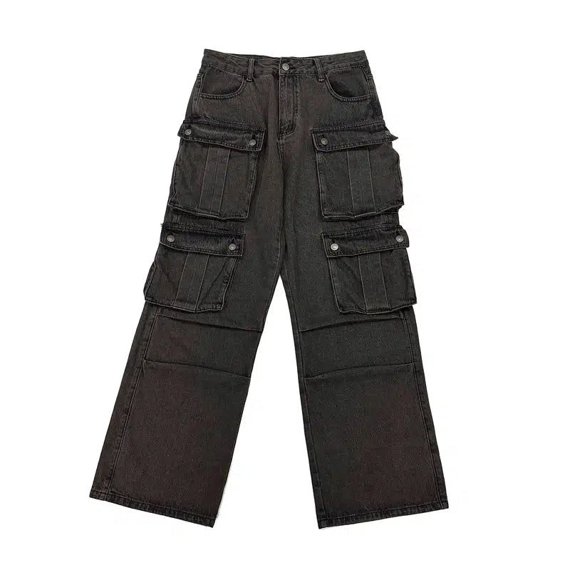 Functional Washed Cargo Jeans Korean Street Fashion Jeans By FATE Shop Online at OH Vault