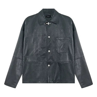 Snake Textured PU Leather Jacket Korean Street Fashion Jacket By Terra Incognita Shop Online at OH Vault