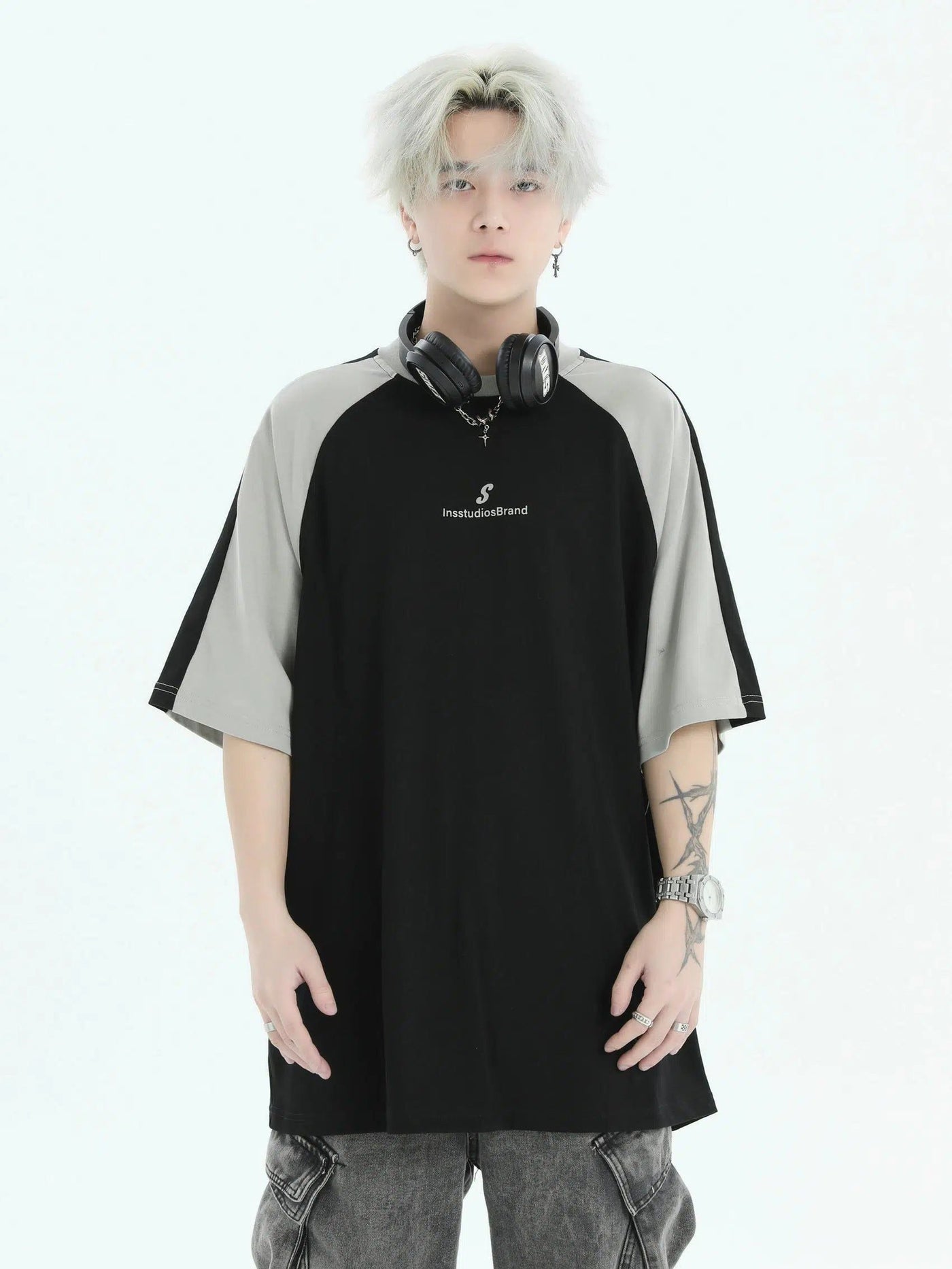 Spliced Contrast Sleeve T-Shirt Korean Street Fashion T-Shirt By INS Korea Shop Online at OH Vault