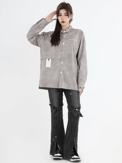Logo Tie-Dyed Pattern Long Sleeve Shirt Korean Street Fashion Shirt By INS Korea Shop Online at OH Vault
