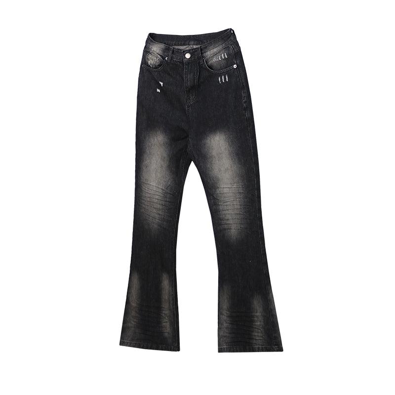 Washed Raw Edge Flare Leg Jeans Korean Street Fashion Jeans By Ash Dark Shop Online at OH Vault