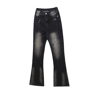 Ash Dark Washed Raw Edge Flare Leg Jeans Korean Street Fashion Jeans By Ash Dark Shop Online at OH Vault