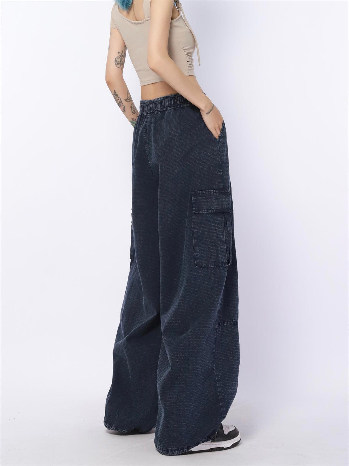 Drawstring Line Textured Wide Cargo Pants Korean Street Fashion Pants By Made Extreme Shop Online at OH Vault