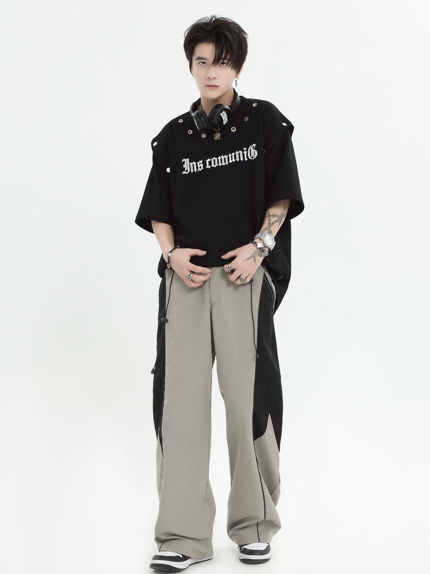 INS Korea Color Block Wide Cut Pants Korean Street Fashion Pants By INS Korea Shop Online at OH Vault