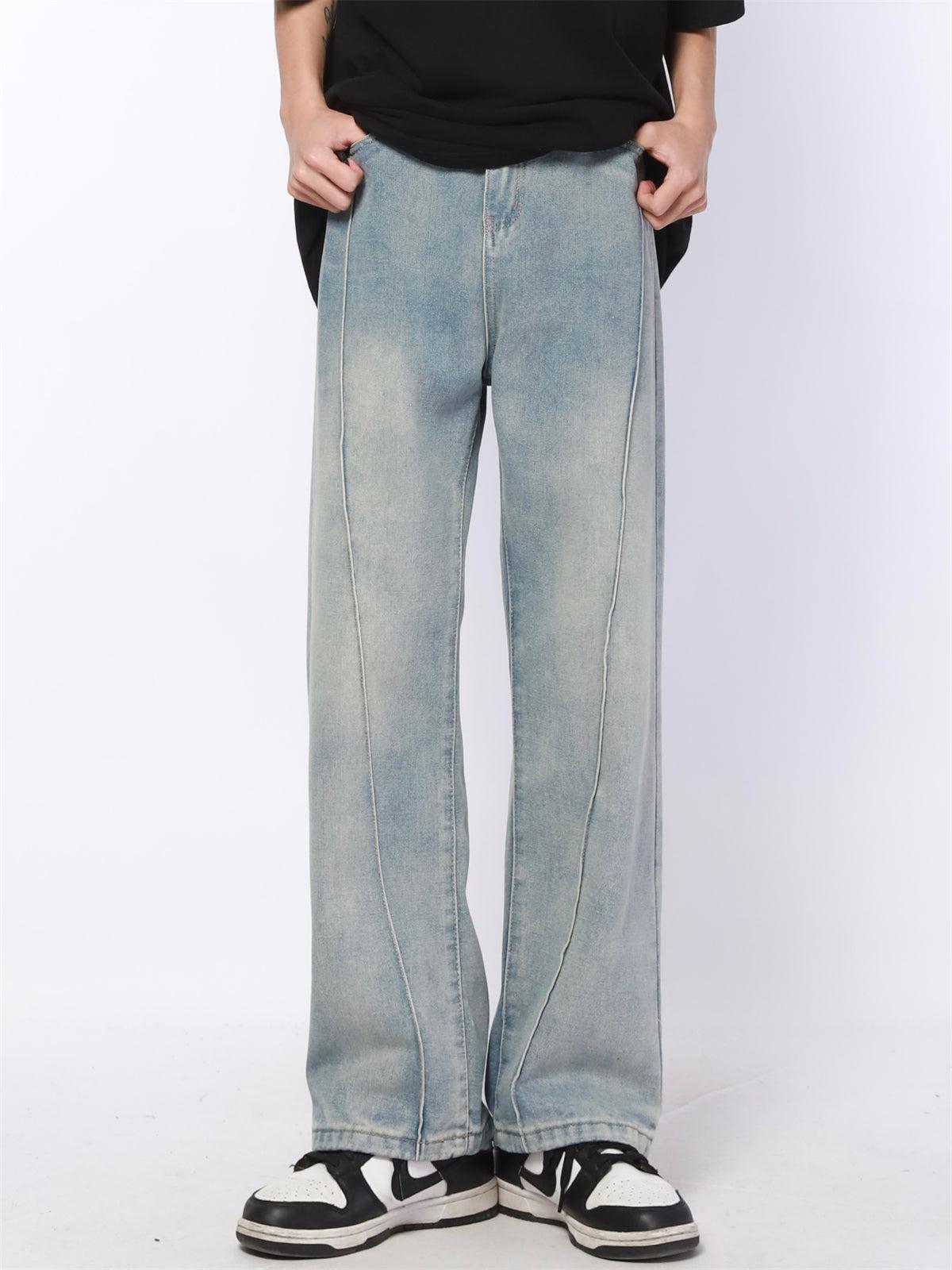 Light Washed Line Pleated Jeans Korean Street Fashion Jeans By Made Extreme Shop Online at OH Vault