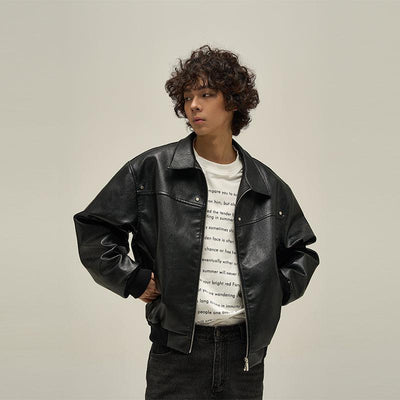Metal Bar Buttons Faux Leather Jacket Korean Street Fashion Jacket By 77Flight Shop Online at OH Vault