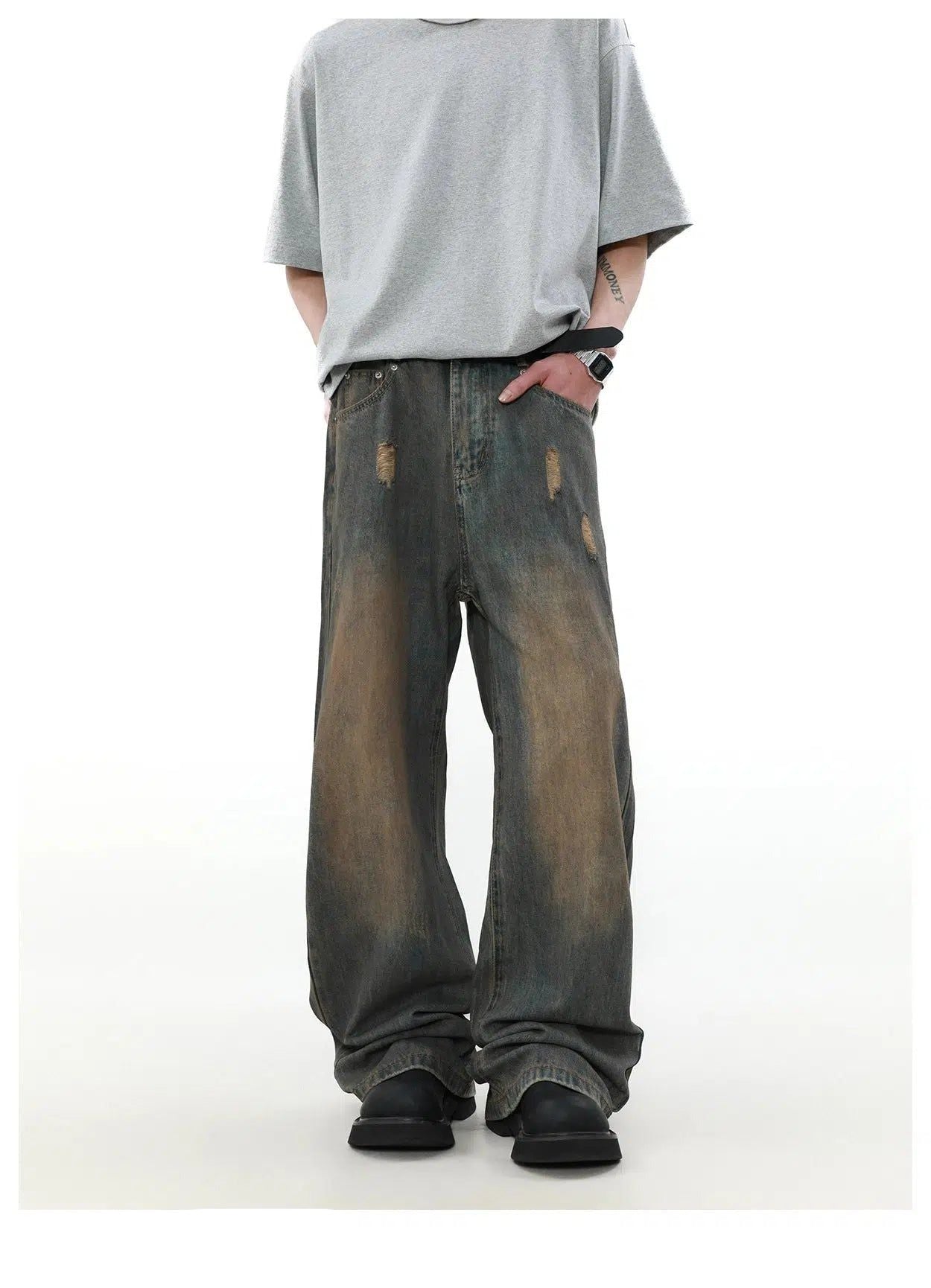 Rustic Wash Ripped Jeans Korean Street Fashion Jeans By Mr Nearly Shop Online at OH Vault
