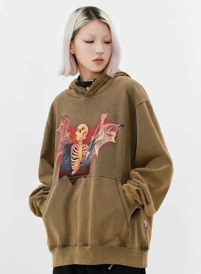 Skull Graphic Loose Hoodie Korean Street Fashion Hoodie By Made Extreme Shop Online at OH Vault