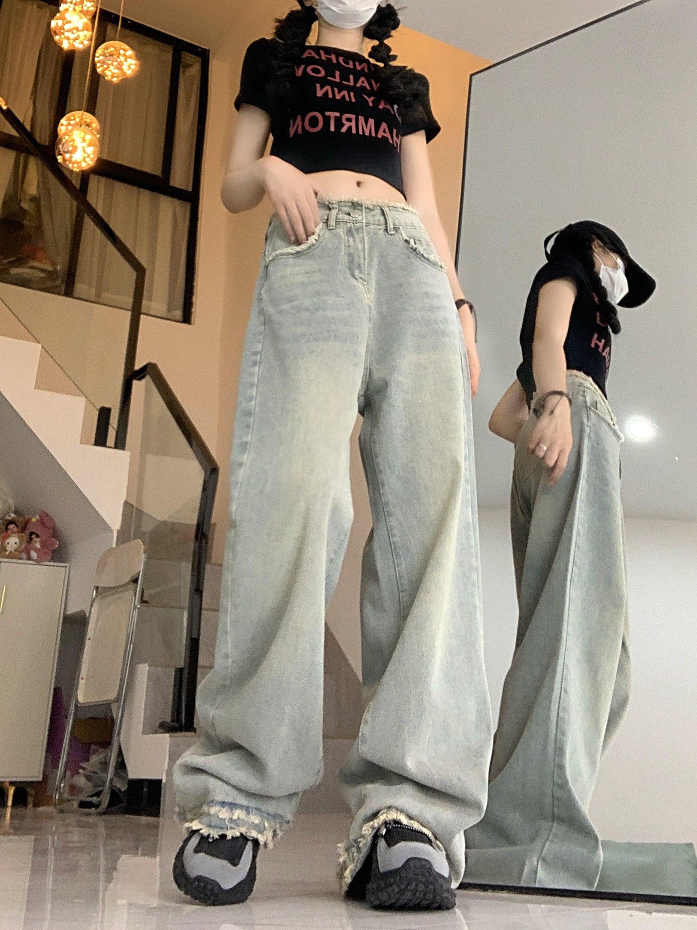 Made Extreme Whisker Raw Edge Straight Jeans Korean Street Fashion Jeans By Made Extreme Shop Online at OH Vault