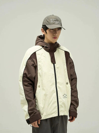 77Flight Minimal Logo Drawstring Windbreaker Jacket Korean Street Fashion Jacket By 77Flight Shop Online at OH Vault