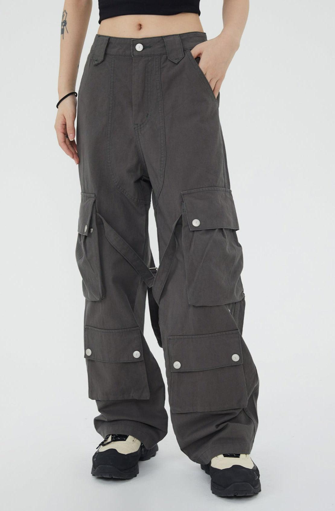 Buckle Strap Button Detailed Cargo Pants Korean Street Fashion Pants By Made Extreme Shop Online at OH Vault