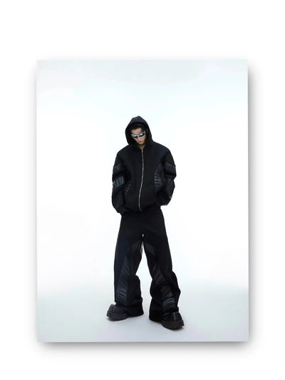 Faux Leather Spliced Detail Hoodie & Pants Set Korean Street Fashion Clothing Set By Argue Culture Shop Online at OH Vault