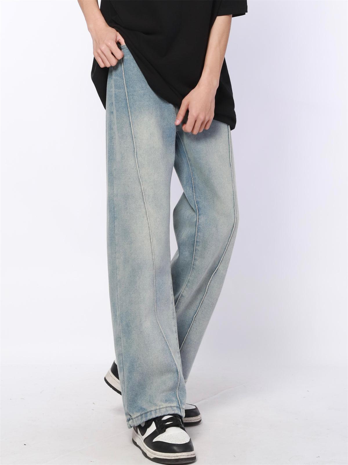 Light Washed Line Pleated Jeans Korean Street Fashion Jeans By Made Extreme Shop Online at OH Vault