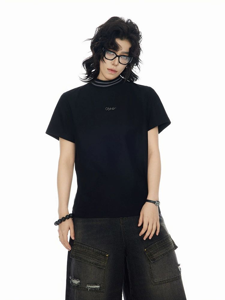 Closed Neck Detail T-Shirt Korean Street Fashion T-Shirt By Cro World Shop Online at OH Vault