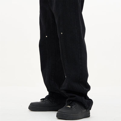 Rivet Buttoned Slim Fit Pants Korean Street Fashion Pants By 77Flight Shop Online at OH Vault