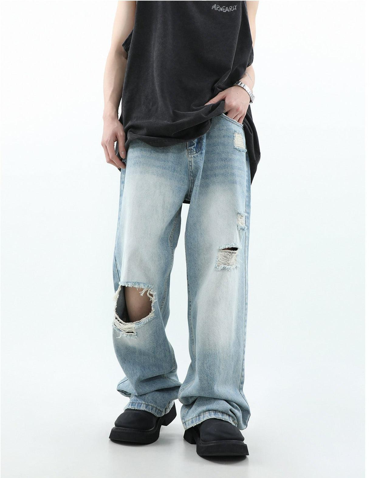 Washed Frayed Cut Out Jeans Korean Street Fashion Jeans By Mr Nearly Shop Online at OH Vault