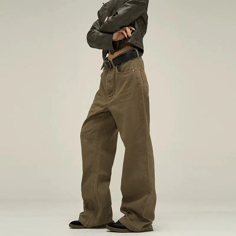 Vintage Solid Color Slant Pocket Jeans Korean Street Fashion Jeans By 77Flight Shop Online at OH Vault