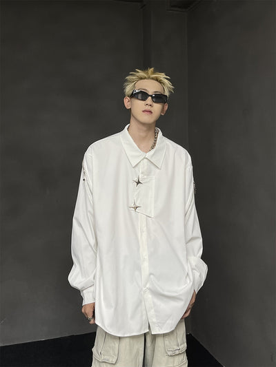 Multi-Zip Star Buttons Long Sleeve Shirt Korean Street Fashion Shirt By MaxDstr Shop Online at OH Vault