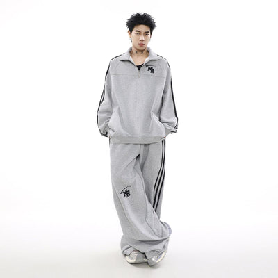 Mr Nearly Logo Embroidery Side Stripes Half-Zip & Sweatpants Korean Street Fashion Pants By Mr Nearly Shop Online at OH Vault