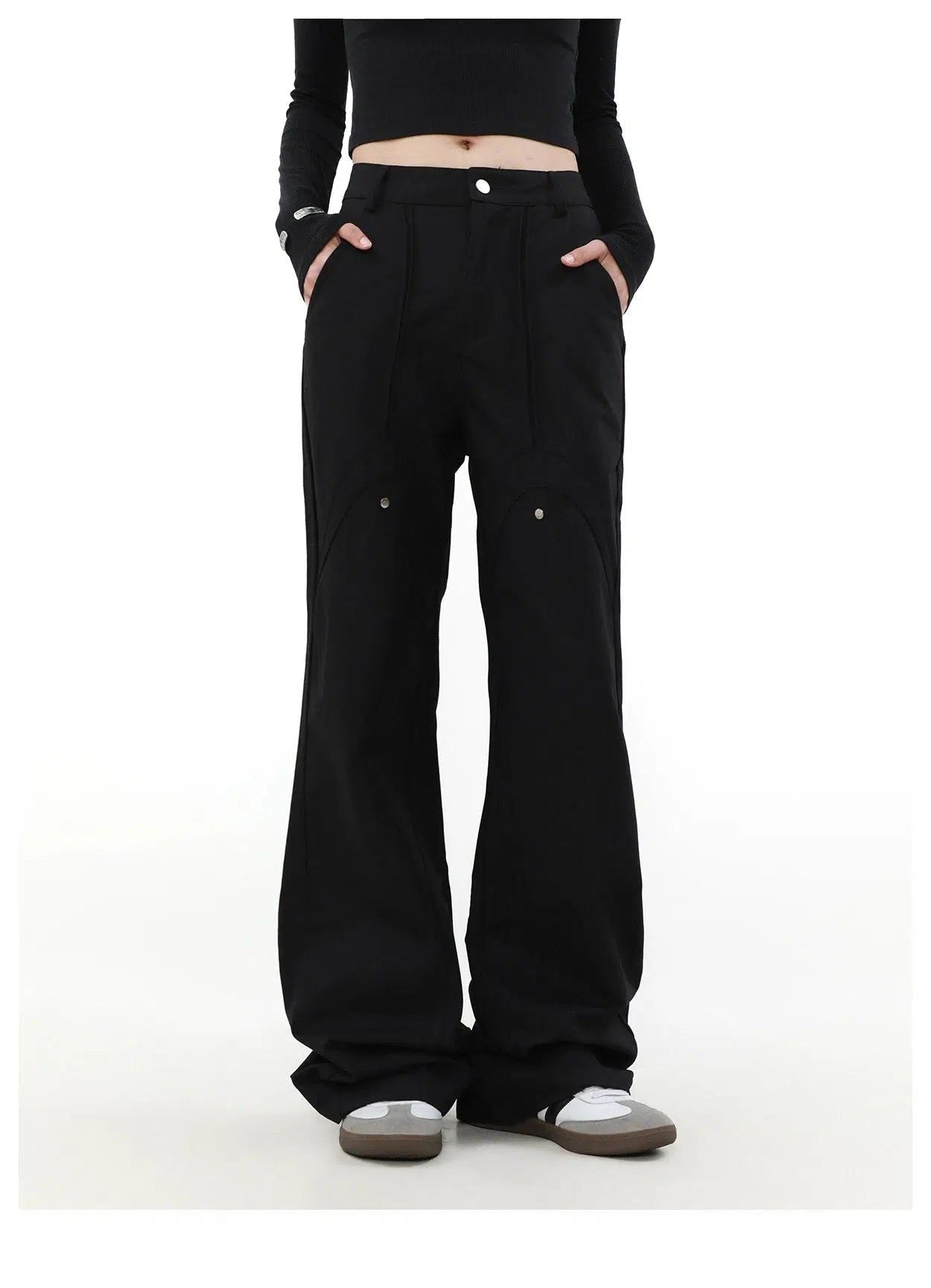 Studded Detail Flared Pants Korean Street Fashion Pants By Mr Nearly Shop Online at OH Vault