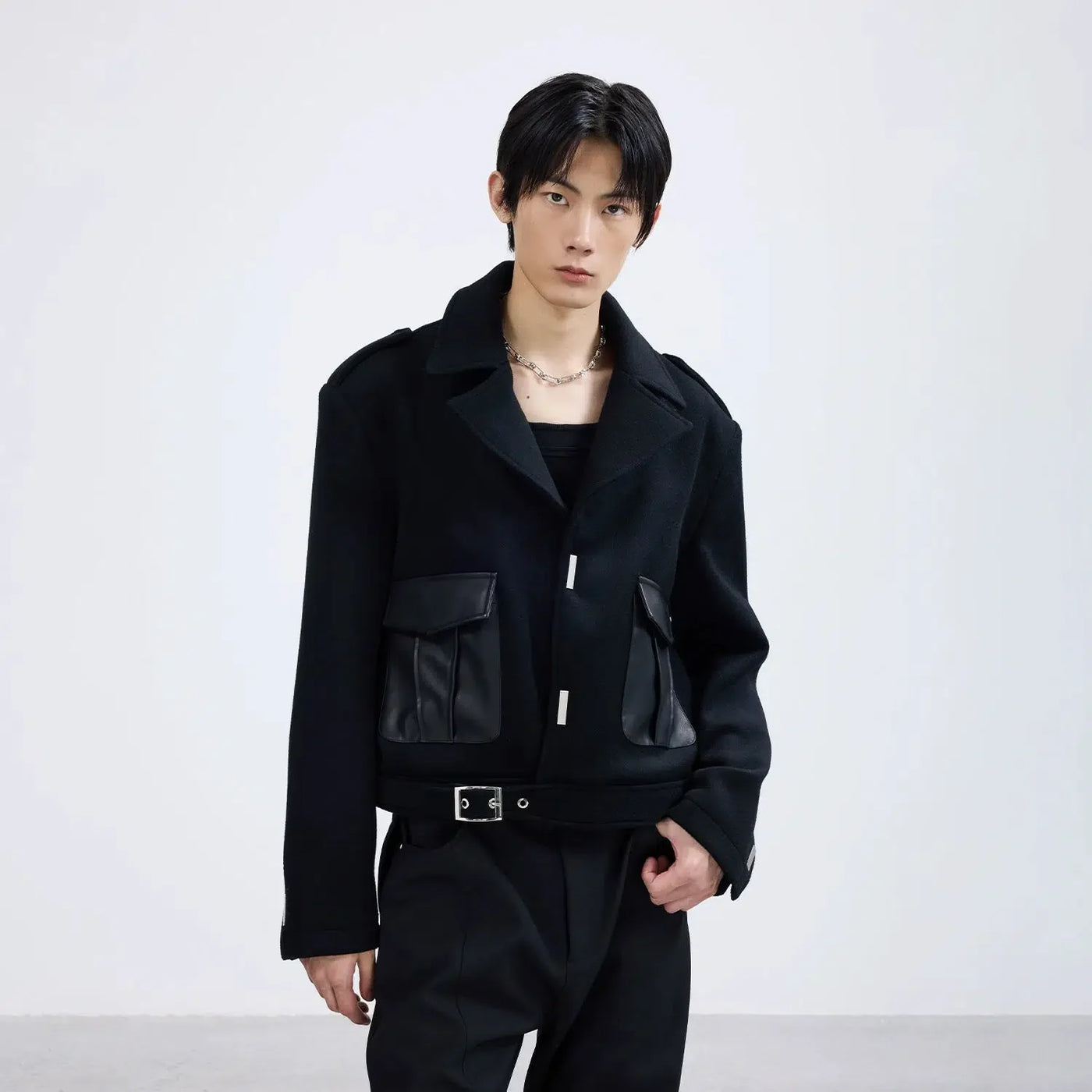 PU Leather Pocket Cropped Blazer Korean Street Fashion Blazer By Terra Incognita Shop Online at OH Vault