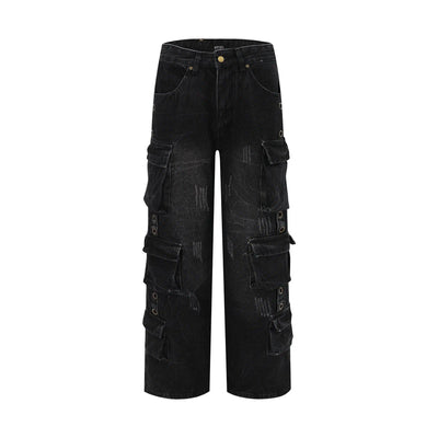Distressed Utility Cargo Jeans Korean Street Fashion Jeans By Blacklists Shop Online at OH Vault