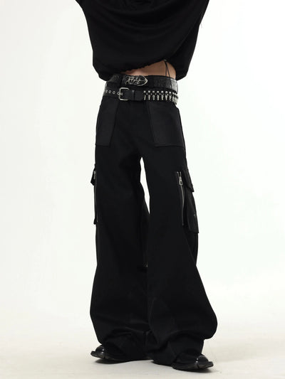 Solid Multi-Pocket Wide Leg Pants Korean Street Fashion Pants By Dark Fog Shop Online at OH Vault