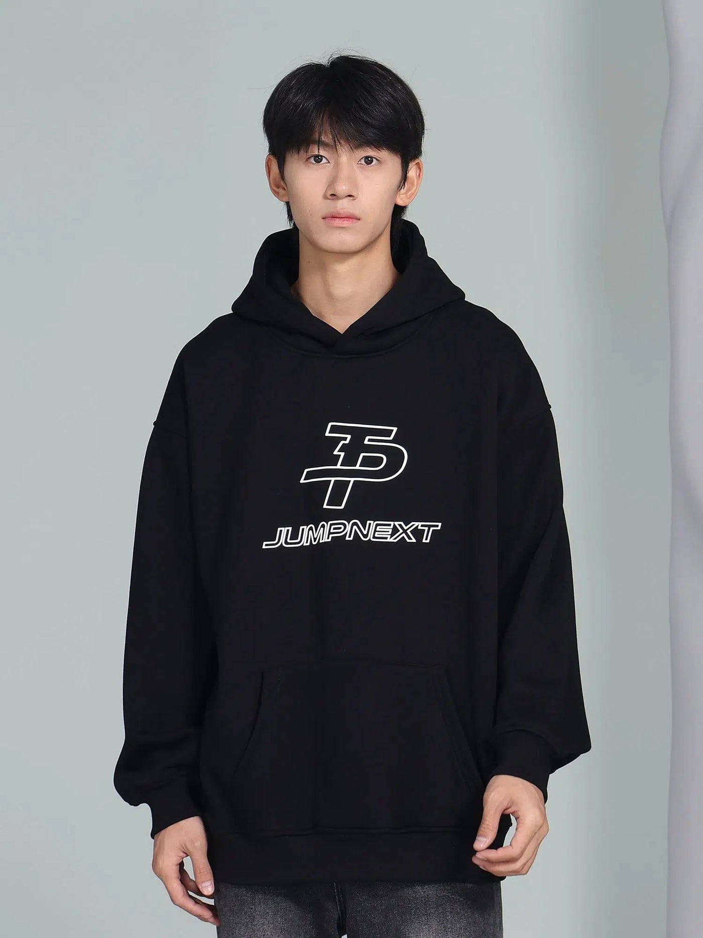 Logo Detail Loose Hoodie Korean Street Fashion Hoodie By Jump Next Shop Online at OH Vault
