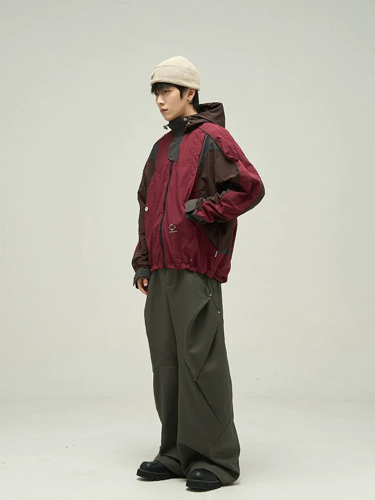 77Flight Minimal Logo Drawstring Windbreaker Jacket Korean Street Fashion Jacket By 77Flight Shop Online at OH Vault