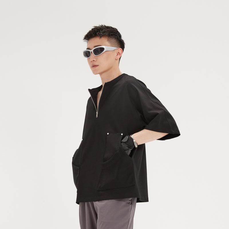 CATSSTAC Solid Patched Pocket Half-Zip Korean Street Fashion Half-Zip By CATSSTAC Shop Online at OH Vault