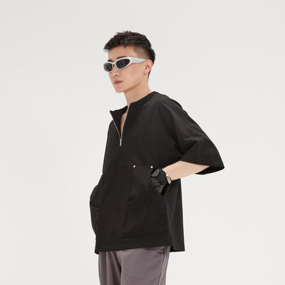 Solid Patched Pocket Half-Zip Korean Street Fashion Half-Zip By CATSSTAC Shop Online at OH Vault