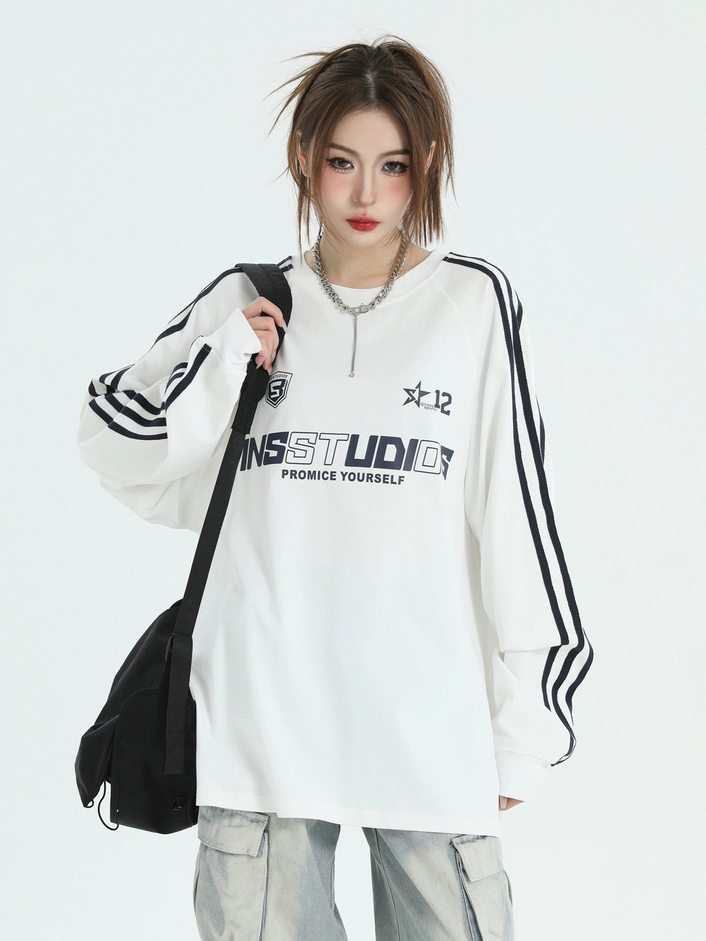 Classic Lettered Long Sleeve T-Shirt Korean Street Fashion T-Shirt By INS Korea Shop Online at OH Vault