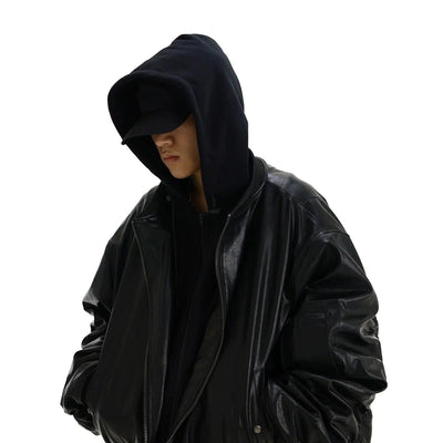 Drawstring Hooded PU Leather Bomber Jacket Korean Street Fashion Jacket By MEBXX Shop Online at OH Vault